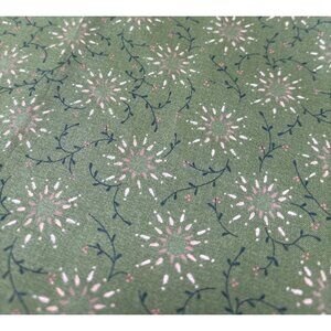 Green Cotton Fabric with Pink & Navy Floral Burst Pattern 1/2 yard x 35" Quiltin